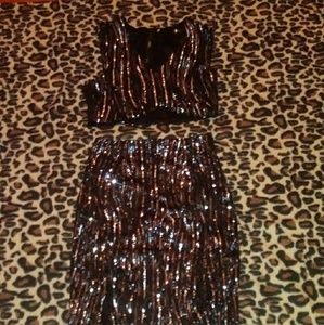Silver & Black Sequined Mid Top and Skirt